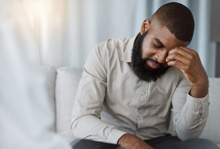 Sad,Black,Man,,Therapist,And,Counselling,For,Psychology,,Mental,Health